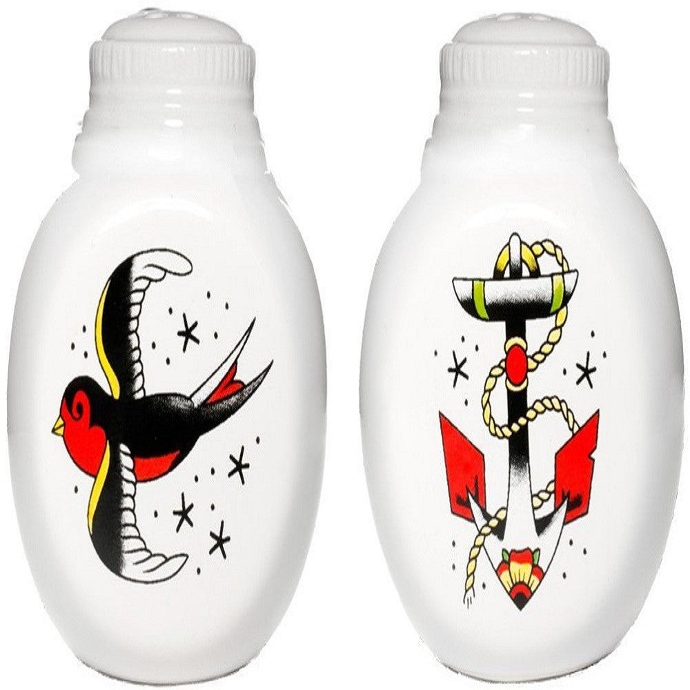 Sourpuss Anchor & Sparrow Salt and Pepper Shakers White
